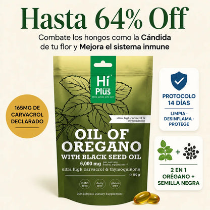 HiPlus Nutrition Oregano Oil with Black Seed Oil Softgels | Immune Support,Antioxidant Boost | with Black Seed Oil & High Carvacrol | Non-GMO, Plant-Based | 300 Count